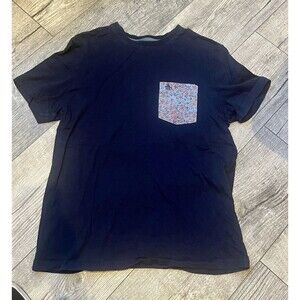 Penguin Mens Medium Solid Plain Navy Blue T Shirt Short Sleeves Crew Neck